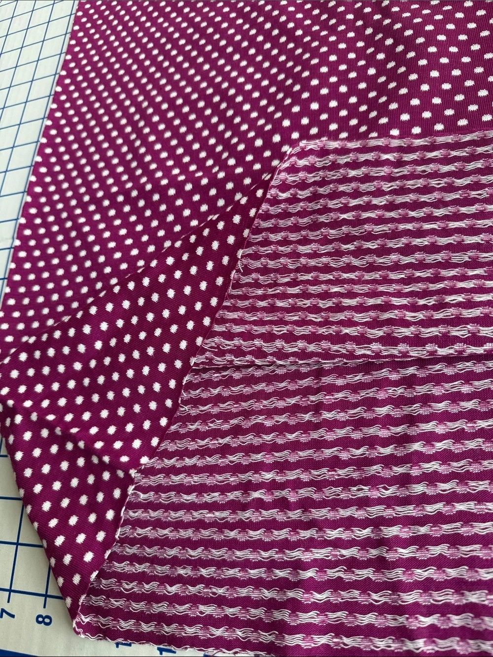 Vintage 60s 70s Tubular Polyester Knit Fabric Berry White Dot 1 3/4 Yards